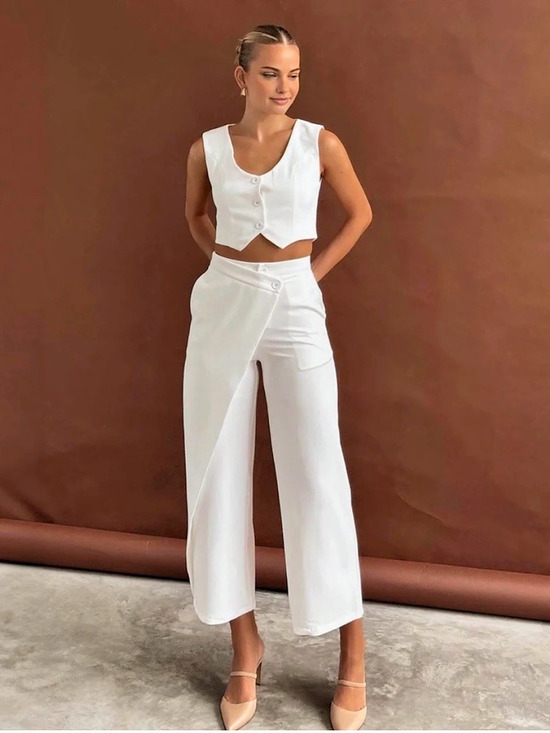 Commense Pants - Women's White Wide Leg Pant Set